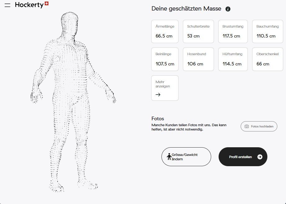 Digitales Körperprofil von Hockerty mit dreizehn Massen